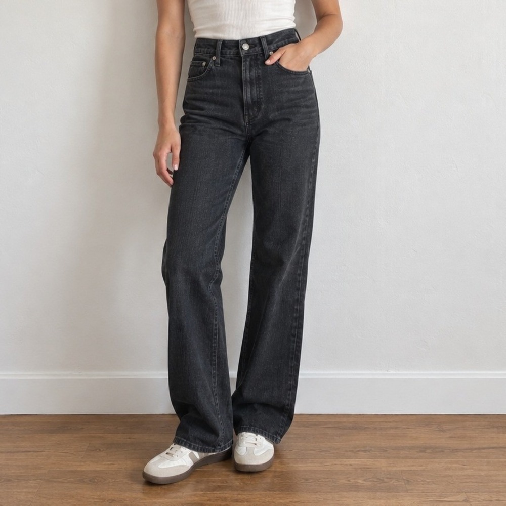 Madewell Womens Curvy Perfect Vintage Wide-Leg Jean 25P Black High Rise Stretch